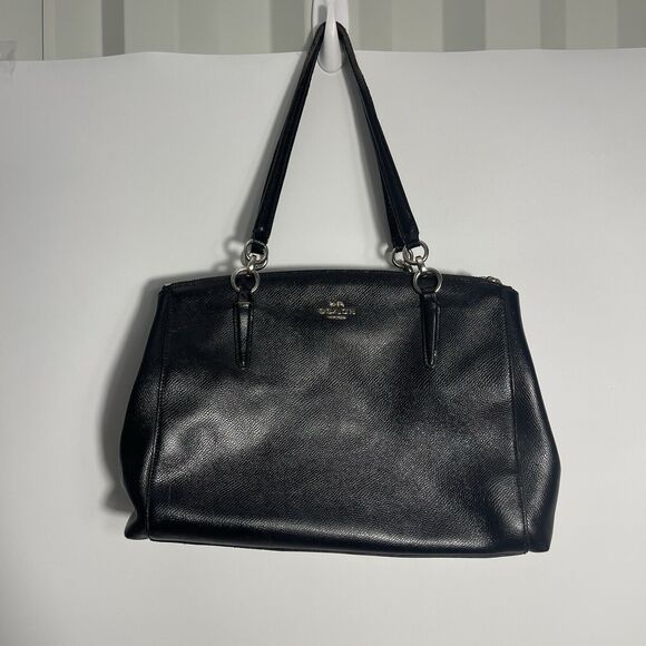 COACH F57520 SMALL BAG CHRISTIE CARRYALL IN CROSSGRAIN LEATHER BLACK - Picture 2 of 16